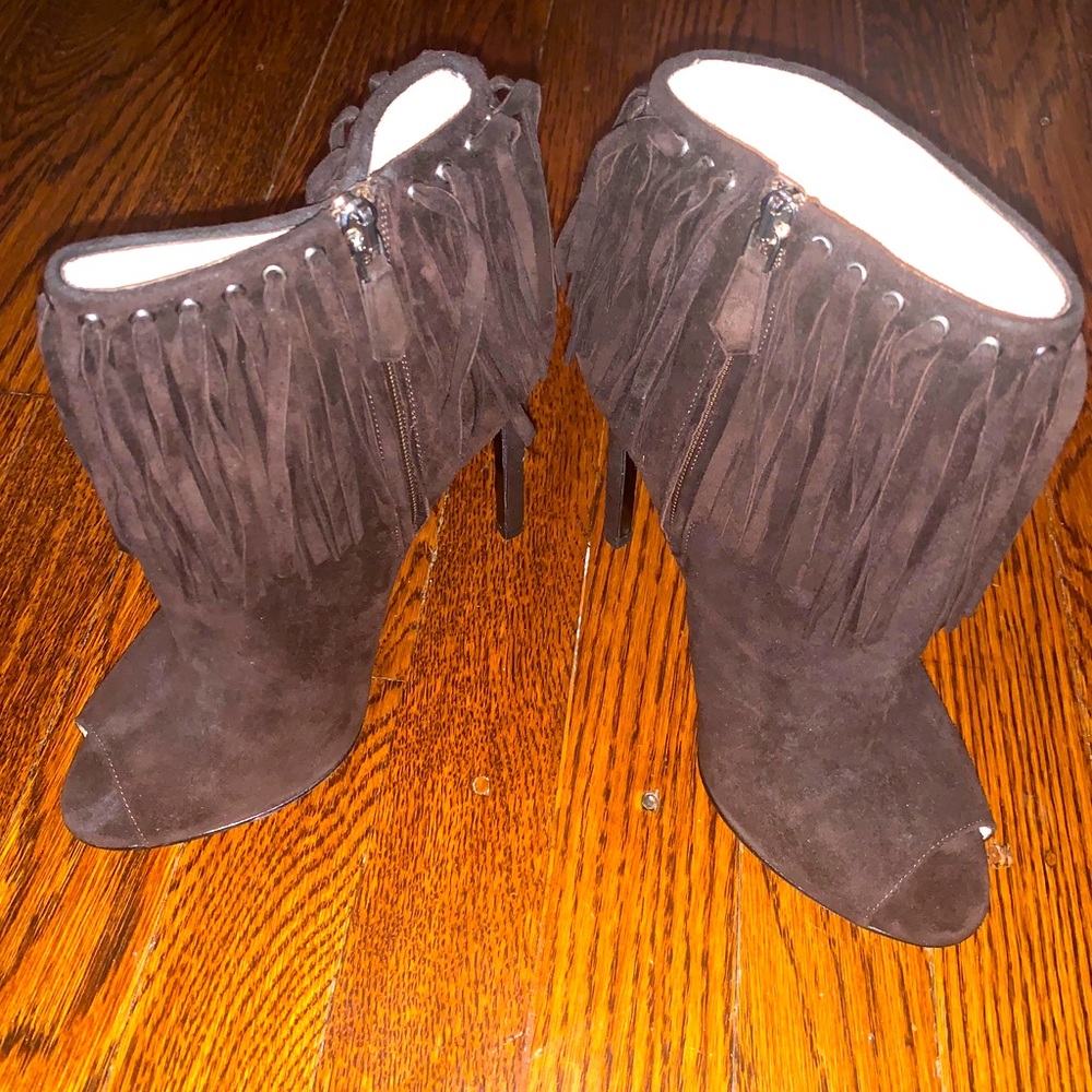 Prada Peep Toe Fringe Bootie